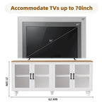 Meuble TV pour téléviseurs jusqu'à 70 pouces, buffet polyvalent, étagères réglables, portes en verre trempé, buffet avec 5 pieds en forme de calebasse