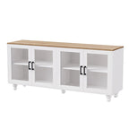 Meuble TV pour téléviseurs jusqu'à 70 pouces, buffet polyvalent, étagères réglables, portes en verre trempé, buffet avec 5 pieds en forme de calebasse