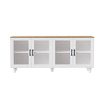 Meuble TV pour téléviseurs jusqu'à 70 pouces, buffet polyvalent, étagères réglables, portes en verre trempé, buffet avec 5 pieds en forme de calebasse