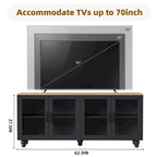 Meuble TV pour téléviseurs jusqu'à 70 pouces, buffet polyvalent, étagères réglables, portes en verre trempé, buffet avec 5 pieds en forme de calebasse
