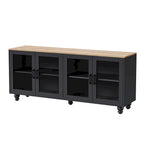 Meuble TV pour téléviseurs jusqu'à 70 pouces, buffet polyvalent, étagères réglables, portes en verre trempé, buffet avec 5 pieds en forme de calebasse