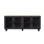 Meuble TV pour téléviseurs jusqu'à 70 pouces, buffet polyvalent, étagères réglables, portes en verre trempé, buffet avec 5 pieds en forme de calebasse