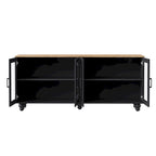 Meuble TV pour téléviseurs jusqu'à 70 pouces, buffet polyvalent, étagères réglables, portes en verre trempé, buffet avec 5 pieds en forme de calebasse