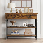 Petite Table d'entrée avec 2 tiroirs, Console étroite avec étagères de rangement pour Salon