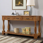 Table console en bois massif de 63 po avec 3 tiroirs et 1 étagère inférieure