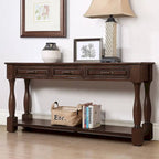 Table console en bois massif de 63 po avec 3 tiroirs et 1 étagère inférieure
