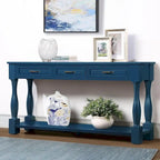 Table console en bois massif de 63 po avec 3 tiroirs et 1 étagère inférieure
