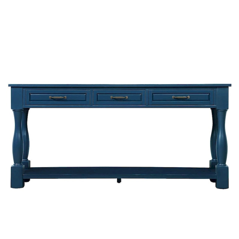 Table console en bois massif de 63 po avec 3 tiroirs et 1 étagère inférieure