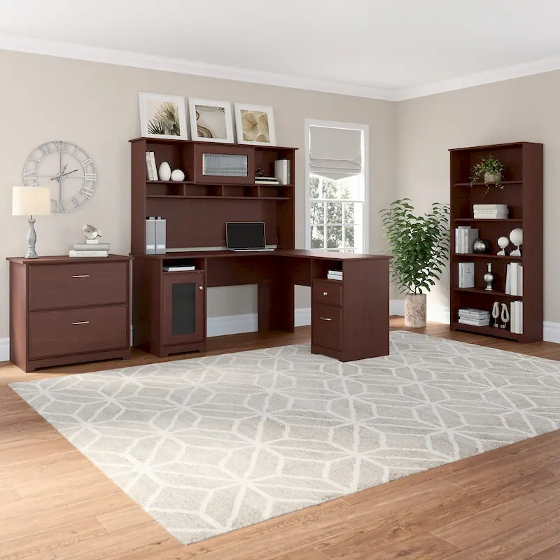 Bureau en L Cabot 60 W avec huche, armoire et bibliothèque de Bush Furniture