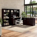 Bureau en L Cabot 60 W avec huche, armoire et bibliothèque de Bush Furniture