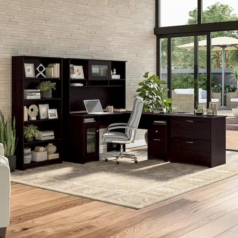 Bureau en L Cabot 60 W avec huche, armoire et bibliothèque de Bush Furniture