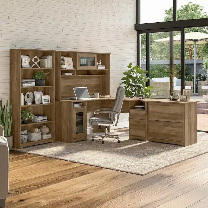 Bureau en L Cabot 60 W avec huche, armoire et bibliothèque de Bush Furniture