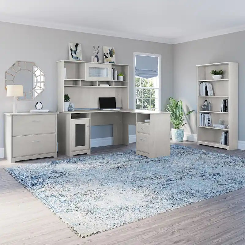 Bureau en L Cabot 60 W avec huche, armoire et bibliothèque de Bush Furniture