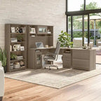 Bureau en L Cabot 60 W avec huche, armoire et bibliothèque de Bush Furniture