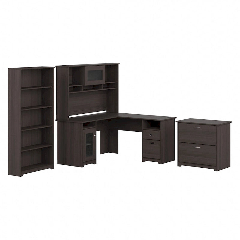 Bureau en L Cabot 60 W avec huche, armoire et bibliothèque de Bush Furniture
