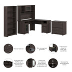 Bureau en L Cabot 60 W avec huche, armoire et bibliothèque de Bush Furniture