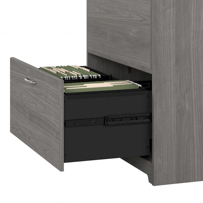 Bureau en L Cabot 60 W avec huche, armoire et bibliothèque de Bush Furniture