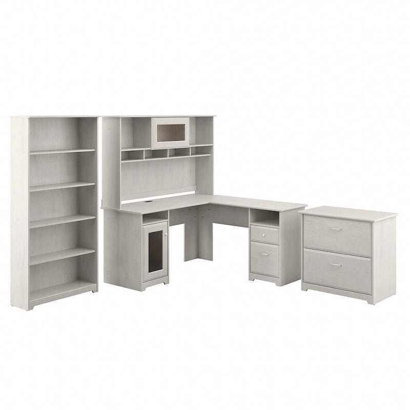 Bureau en L Cabot 60 W avec huche, armoire et bibliothèque de Bush Furniture