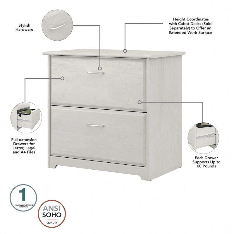 Bureau en L Cabot 60 W avec huche, armoire et bibliothèque de Bush Furniture