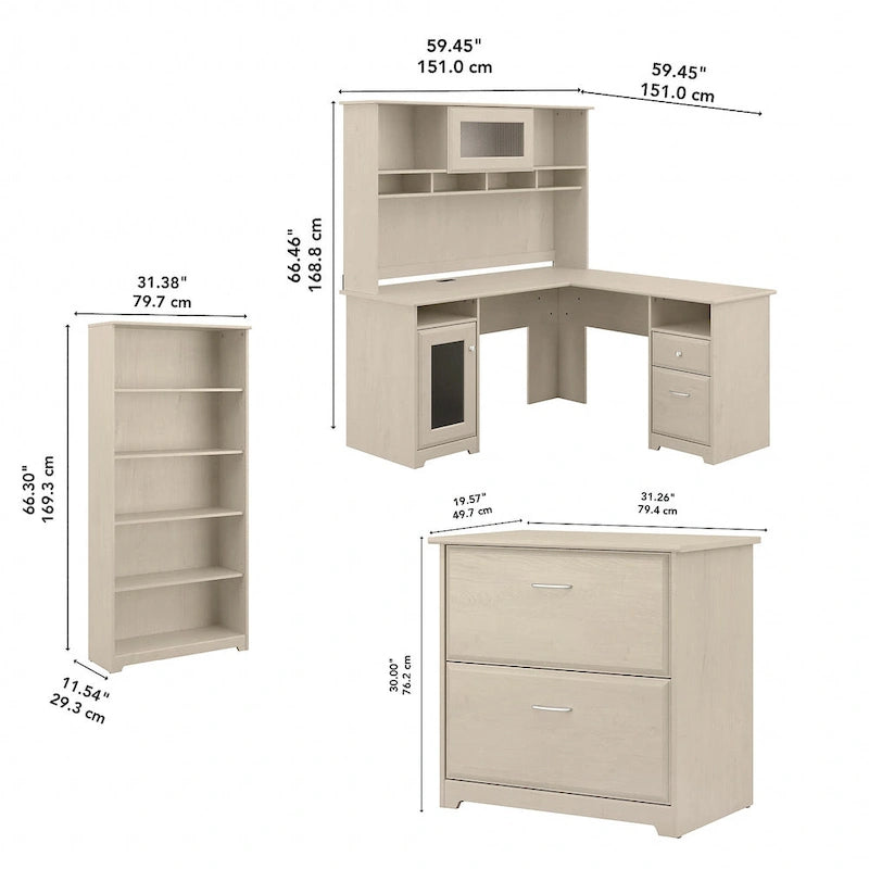 Bureau en L Cabot 60 W avec huche, armoire et bibliothèque de Bush Furniture