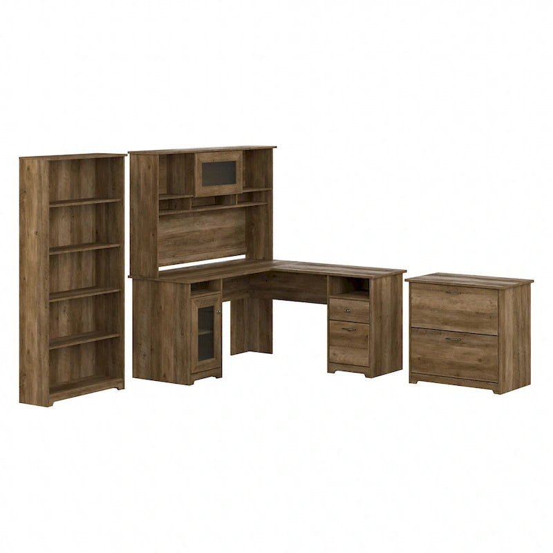 Bureau en L Cabot 60 W avec huche, armoire et bibliothèque de Bush Furniture