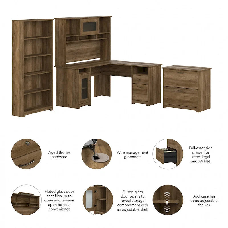 Bureau en L Cabot 60 W avec huche, armoire et bibliothèque de Bush Furniture