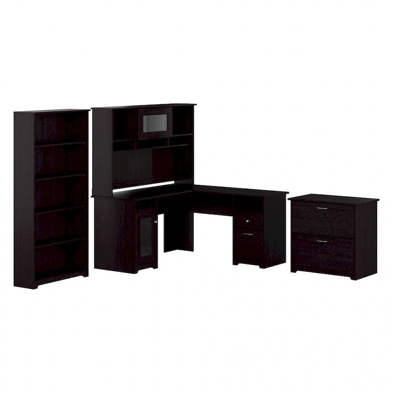 Bureau en L Cabot 60 W avec huche, armoire et bibliothèque de Bush Furniture