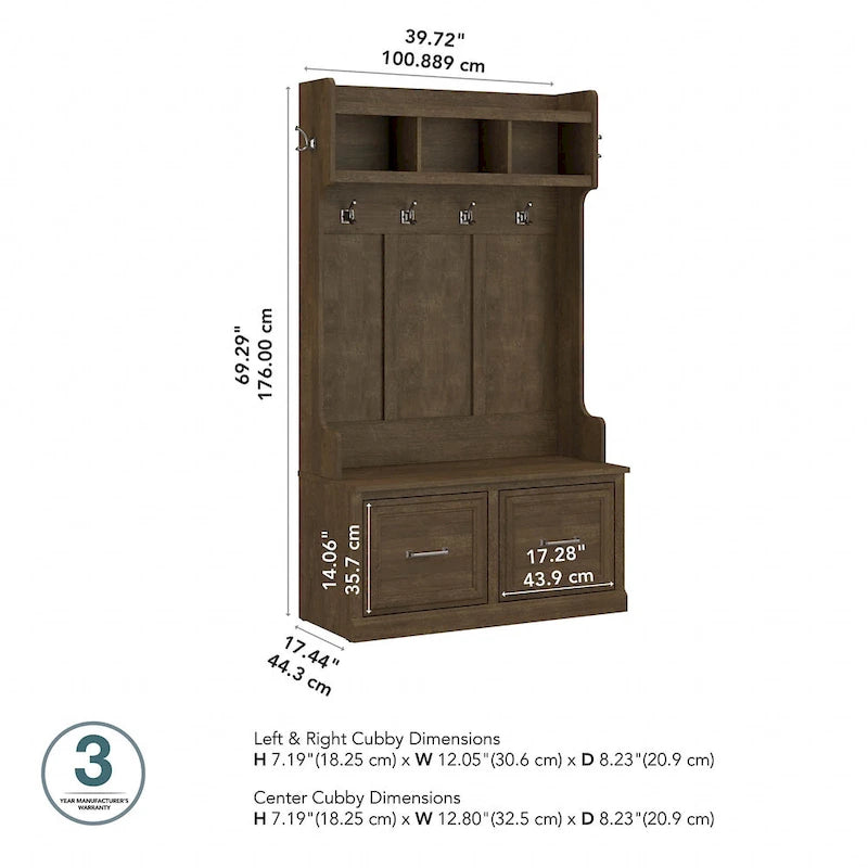 Porte-manteau et banc à chaussures 40 W Woodland avec portes par Bush Furniture