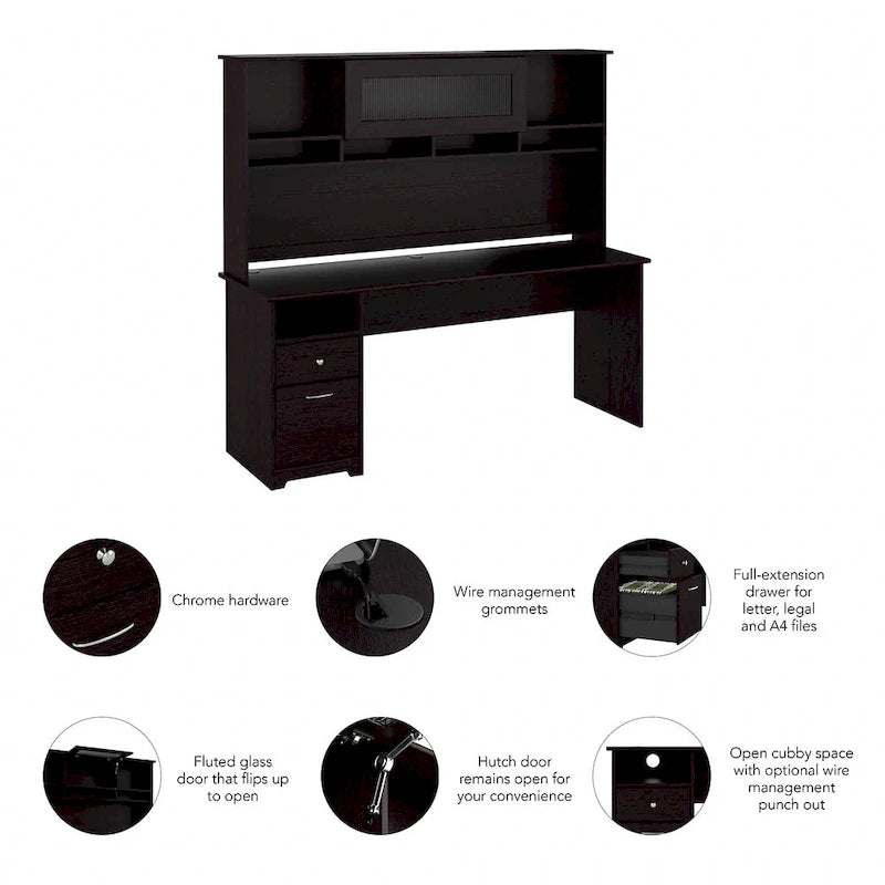 Bureau d'ordinateur de 72 po avec huche et tiroirs par Bush Furniture