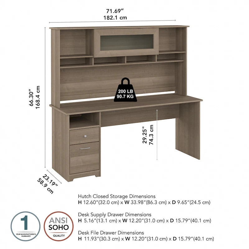 Bureau d'ordinateur de 72 po avec huche et tiroirs par Bush Furniture