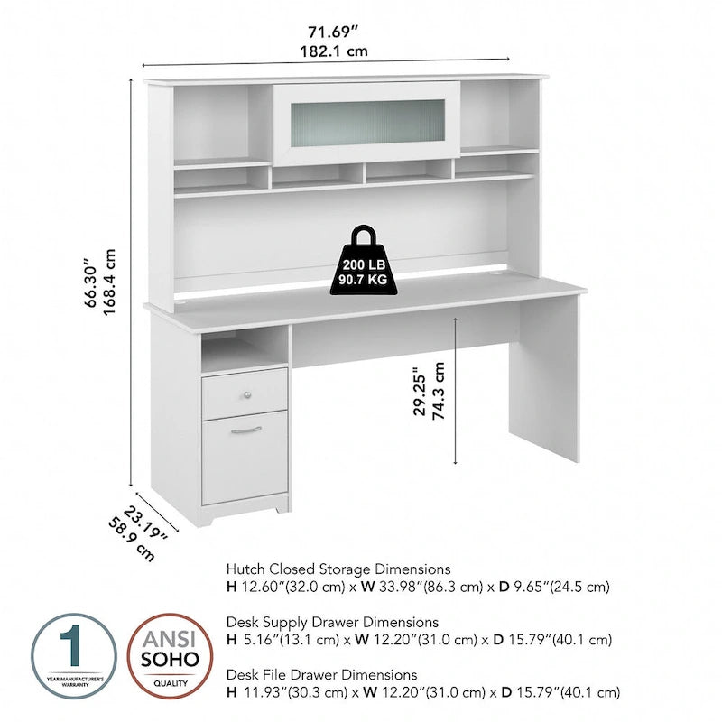 Bureau d'ordinateur de 72 po avec huche et tiroirs par Bush Furniture