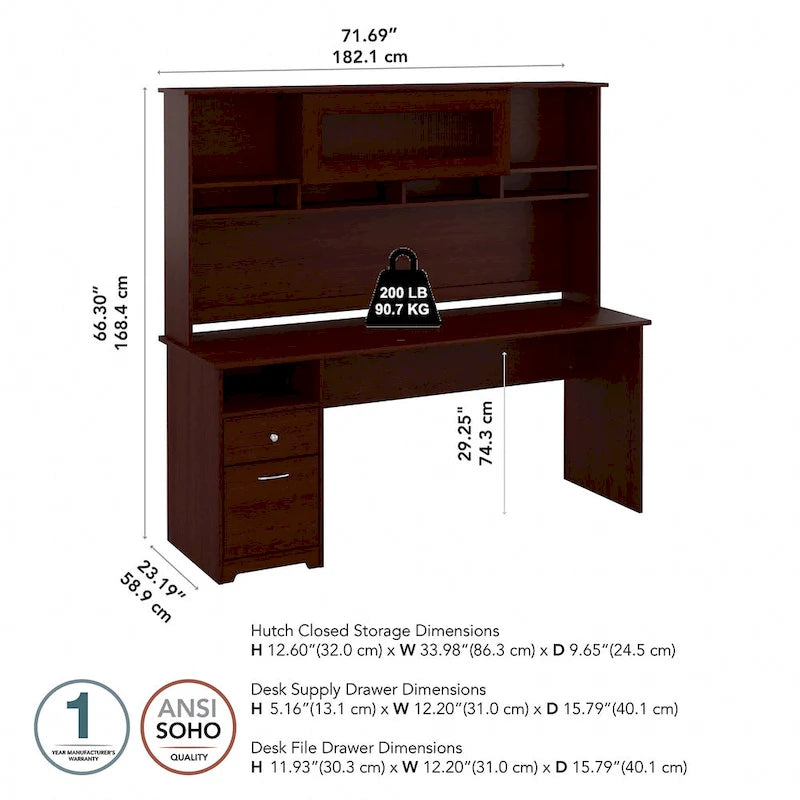 Bureau d'ordinateur de 72 po avec huche et tiroirs par Bush Furniture