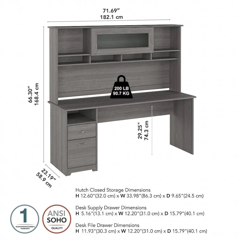 Bureau d'ordinateur de 72 po avec huche et tiroirs par Bush Furniture
