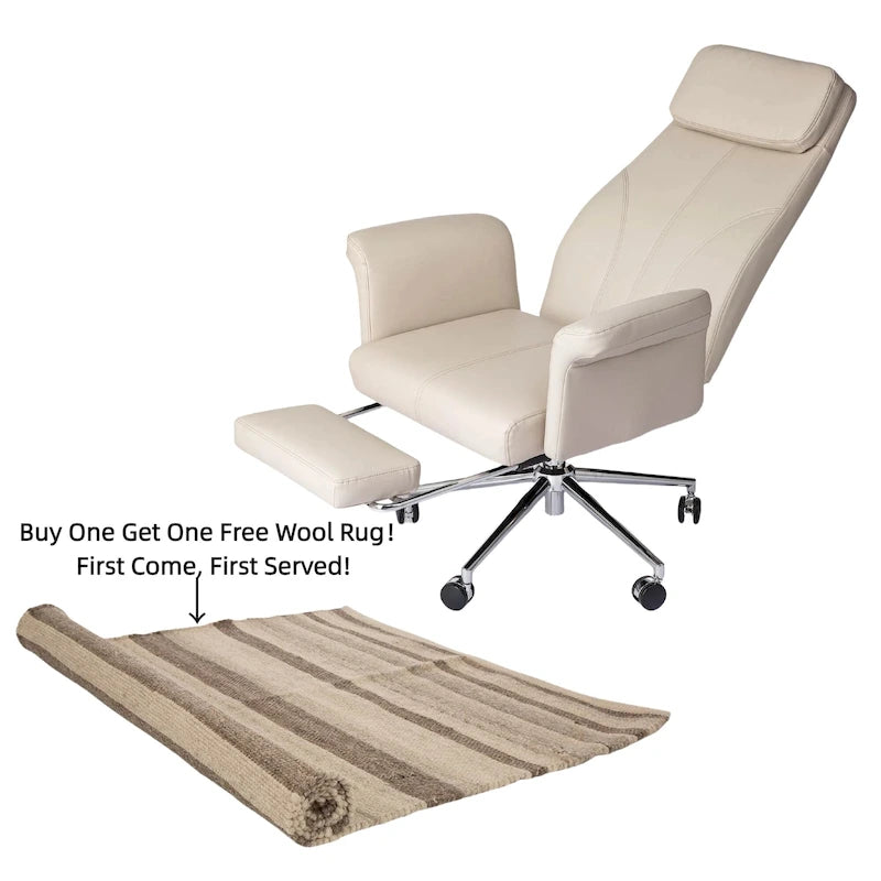 Glitzhome Fauteuil de bureau ergonomique moderne pivotant à dossier haut et réglable de 124,5 cm avec accoudoir et repose-pieds extensible