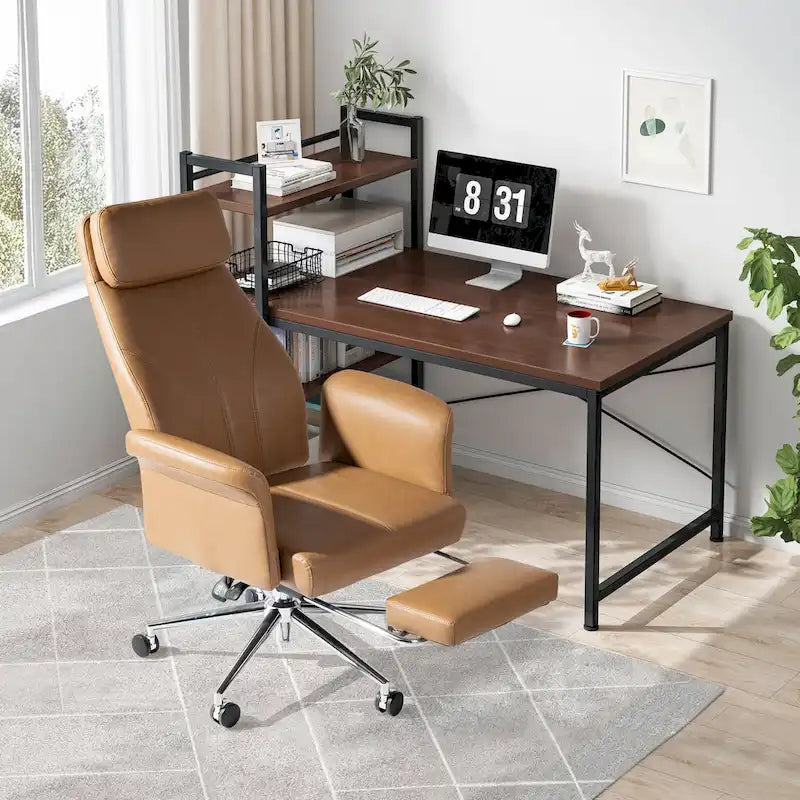 Glitzhome Fauteuil de bureau ergonomique moderne pivotant à dossier haut et réglable de 124,5 cm avec accoudoir et repose-pieds extensible