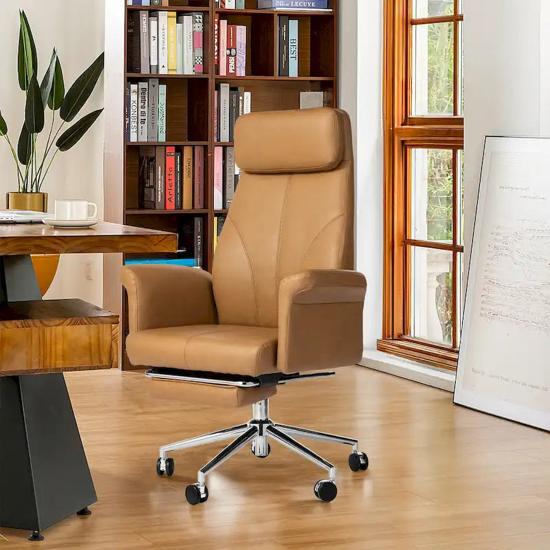 Glitzhome Fauteuil de bureau ergonomique moderne pivotant à dossier haut et réglable de 124,5 cm avec accoudoir et repose-pieds extensible