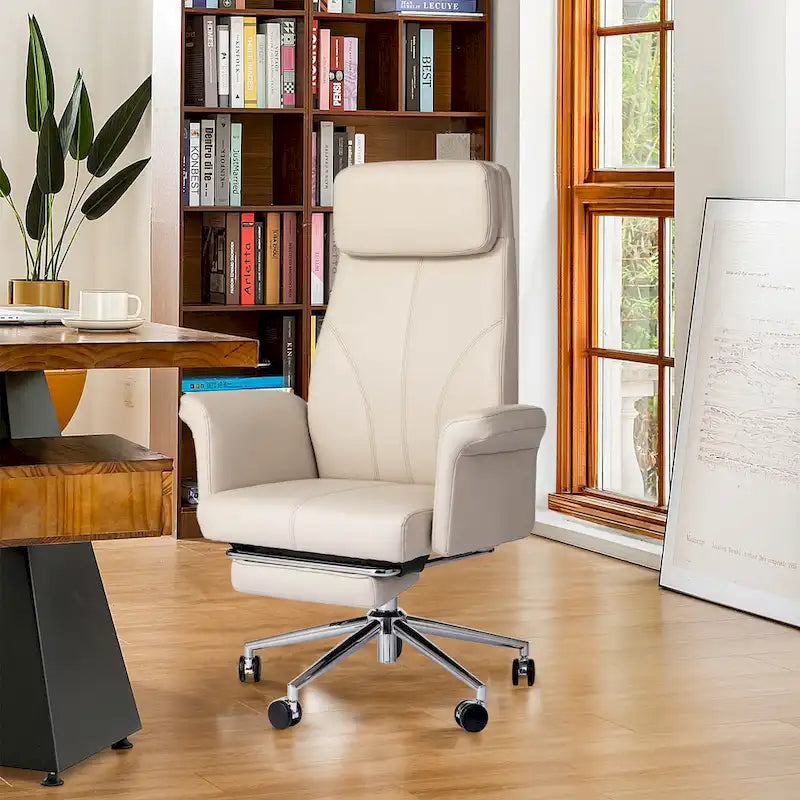 Glitzhome Fauteuil de bureau ergonomique moderne pivotant à dossier haut et réglable de 124,5 cm avec accoudoir et repose-pieds extensible