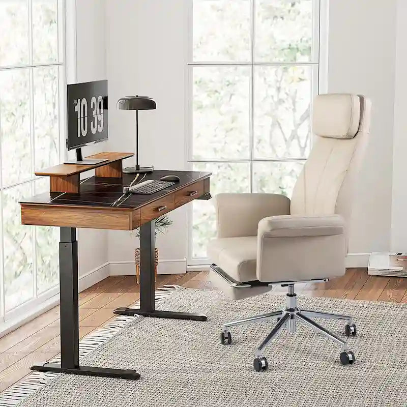 Glitzhome Fauteuil de bureau ergonomique moderne pivotant à dossier haut et réglable de 124,5 cm avec accoudoir et repose-pieds extensible