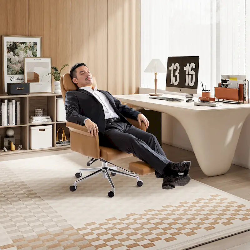 Glitzhome Fauteuil de bureau ergonomique moderne pivotant à dossier haut et réglable de 124,5 cm avec accoudoir et repose-pieds extensible
