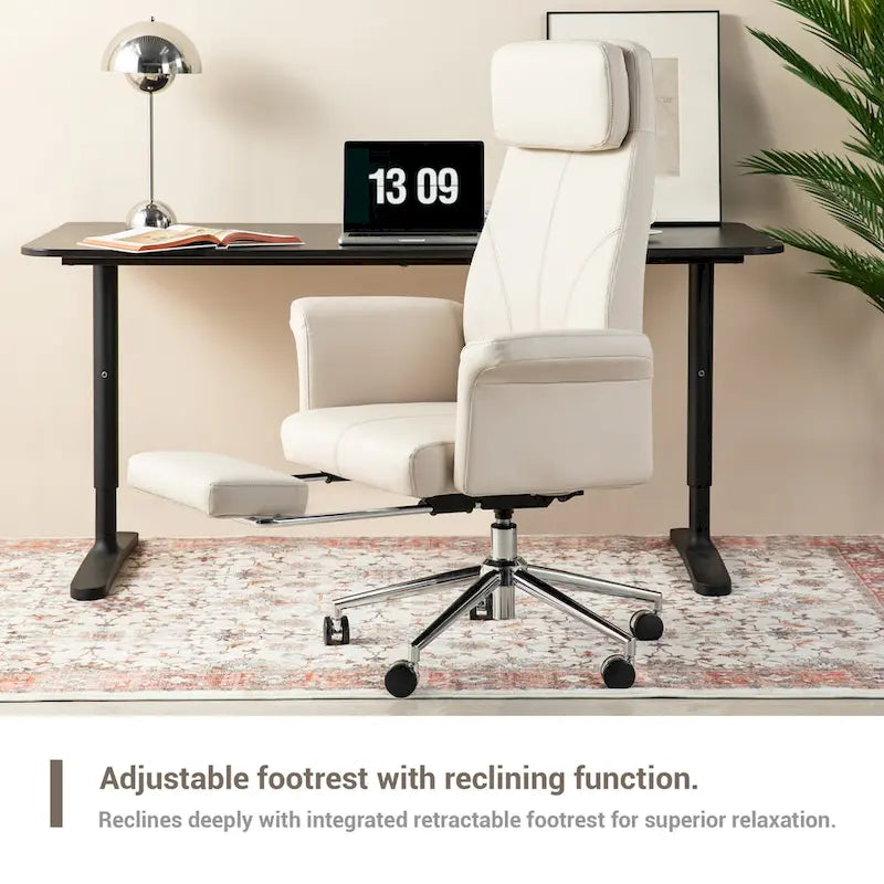Glitzhome Fauteuil de bureau ergonomique moderne pivotant à dossier haut et réglable de 124,5 cm avec accoudoir et repose-pieds extensible