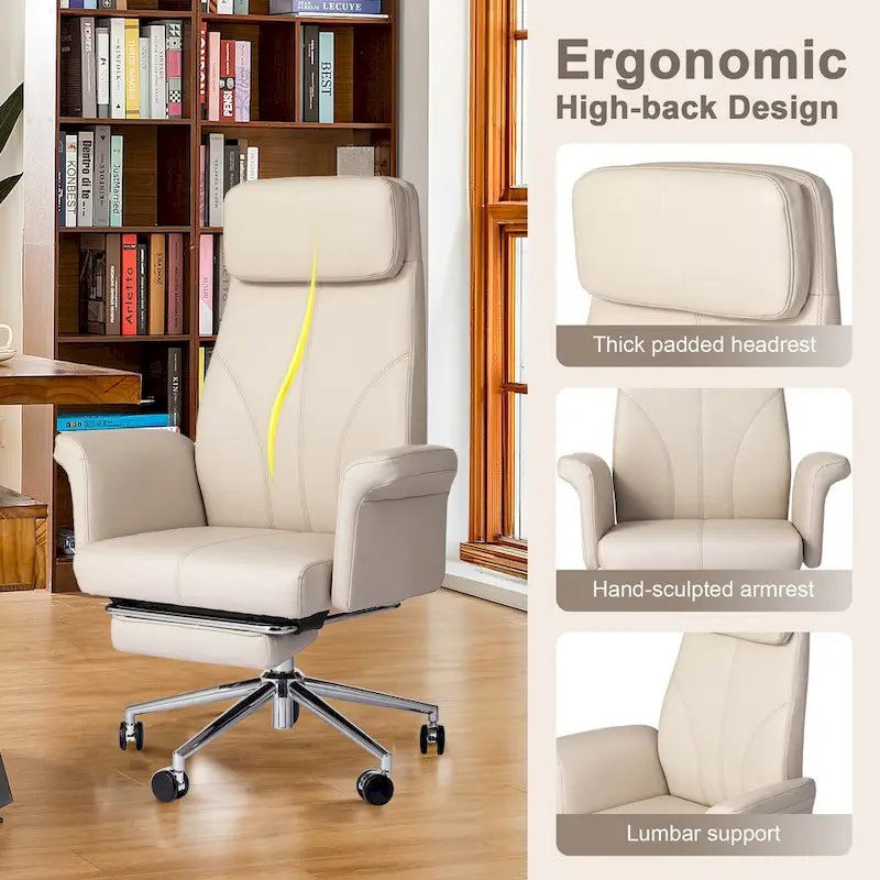 Glitzhome Fauteuil de bureau ergonomique moderne pivotant à dossier haut et réglable de 124,5 cm avec accoudoir et repose-pieds extensible