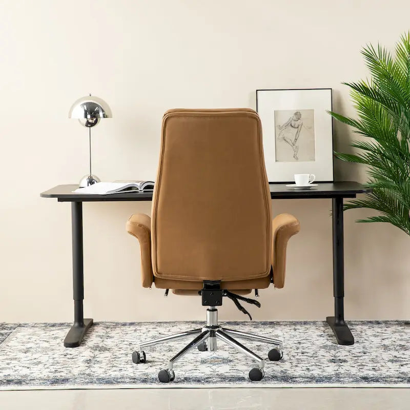 Glitzhome Fauteuil de bureau ergonomique moderne pivotant à dossier haut et réglable de 124,5 cm avec accoudoir et repose-pieds extensible