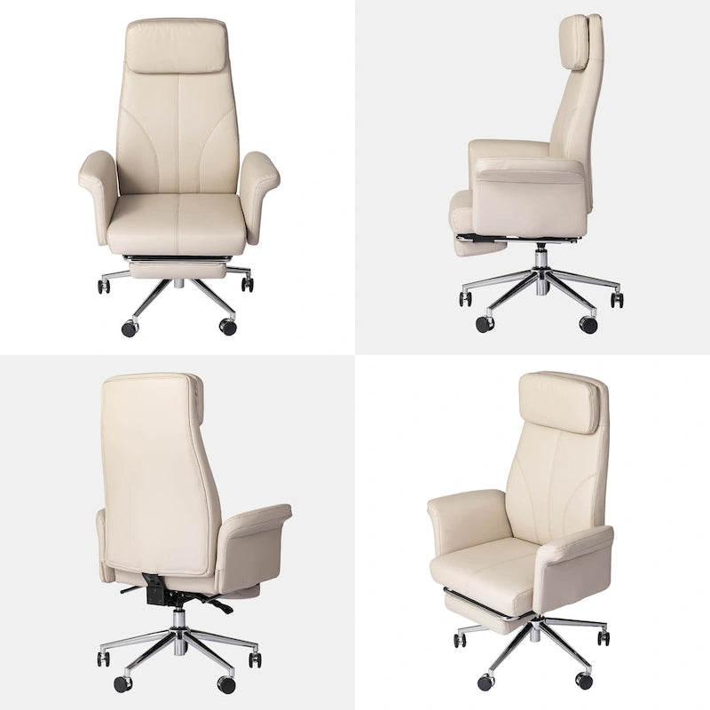 Glitzhome Fauteuil de bureau ergonomique moderne pivotant à dossier haut et réglable de 124,5 cm avec accoudoir et repose-pieds extensible
