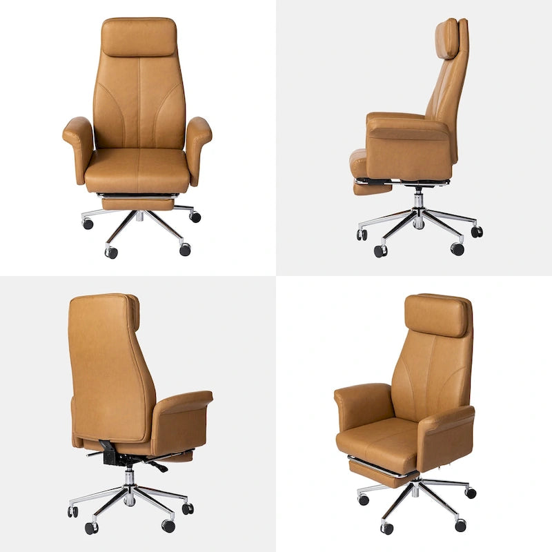 Glitzhome Fauteuil de bureau ergonomique moderne pivotant à dossier haut et réglable de 124,5 cm avec accoudoir et repose-pieds extensible
