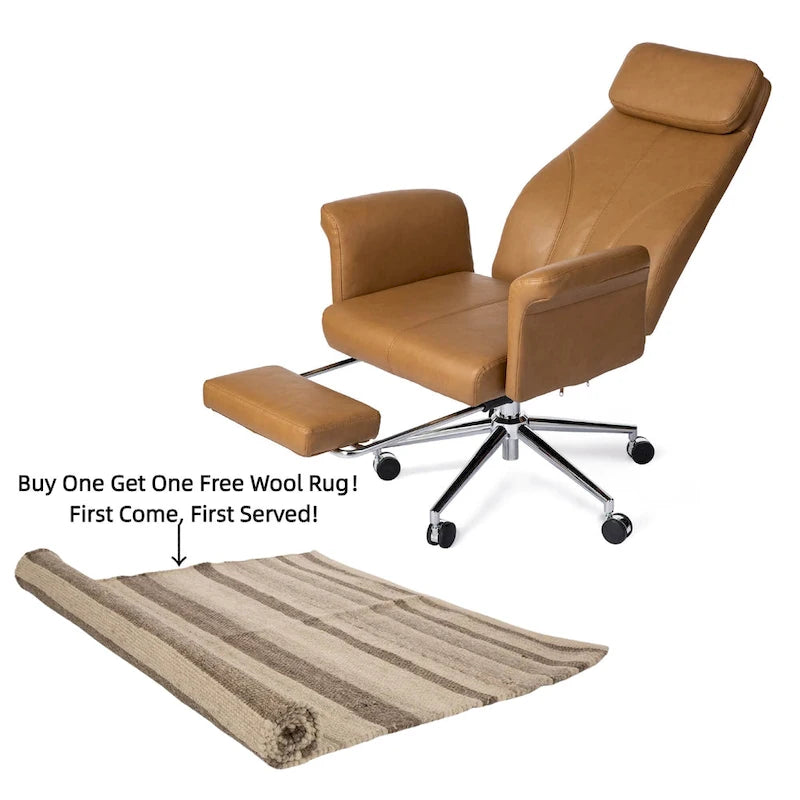 Glitzhome Fauteuil de bureau ergonomique moderne pivotant à dossier haut et réglable de 124,5 cm avec accoudoir et repose-pieds extensible
