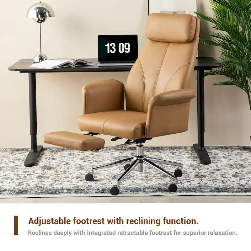 Glitzhome Fauteuil de bureau ergonomique moderne pivotant à dossier haut et réglable de 124,5 cm avec accoudoir et repose-pieds extensible