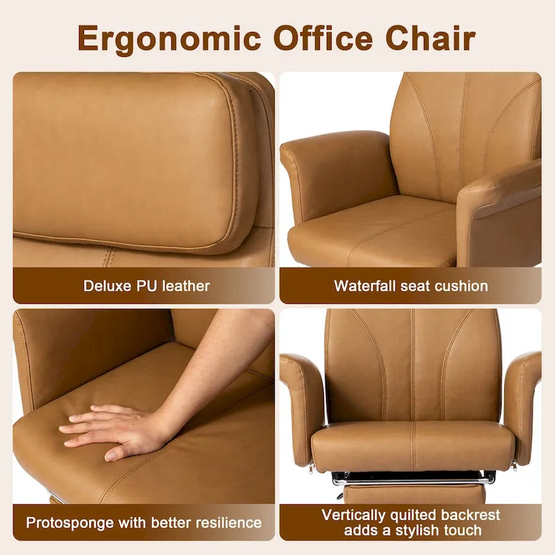 Glitzhome Fauteuil de bureau ergonomique moderne pivotant à dossier haut et réglable de 124,5 cm avec accoudoir et repose-pieds extensible