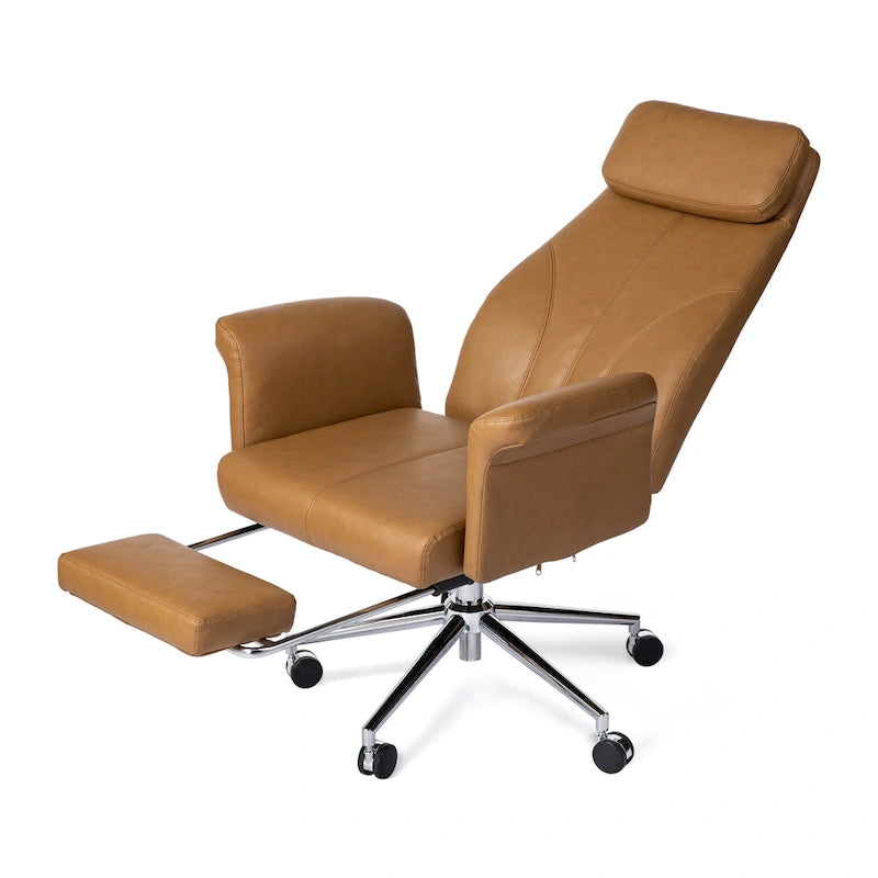 Glitzhome Fauteuil de bureau ergonomique moderne pivotant à dossier haut et réglable de 124,5 cm avec accoudoir et repose-pieds extensible