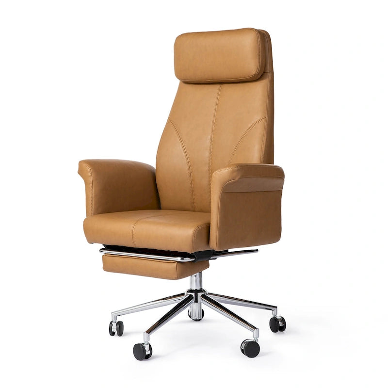 Glitzhome Fauteuil de bureau ergonomique moderne pivotant à dossier haut et réglable de 124,5 cm avec accoudoir et repose-pieds extensible