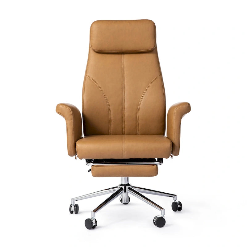Glitzhome Fauteuil de bureau ergonomique moderne pivotant à dossier haut et réglable de 124,5 cm avec accoudoir et repose-pieds extensible